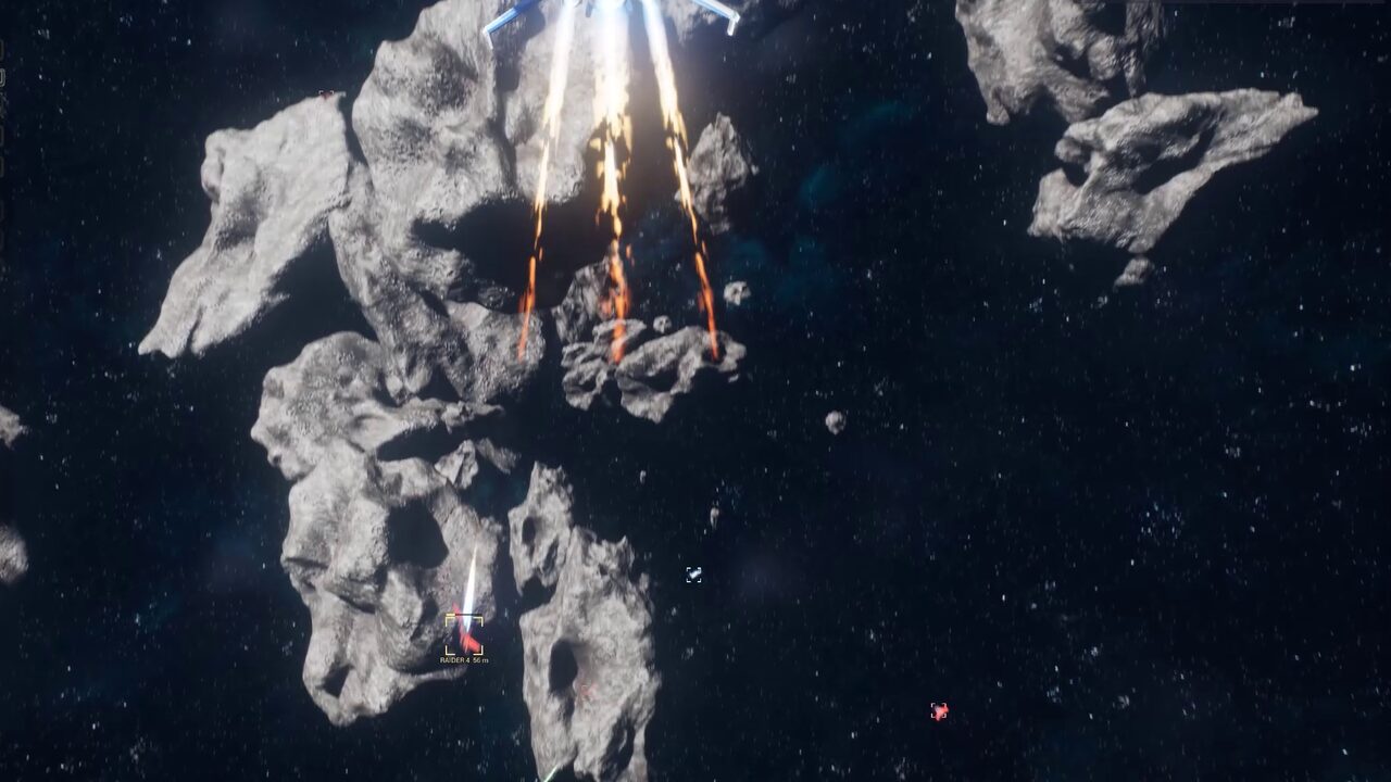 A pursuit past bright asteroids in a streamed space level