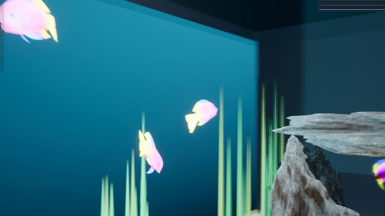 Close-up of 8 cm fish in the Fish Tank small-world demo