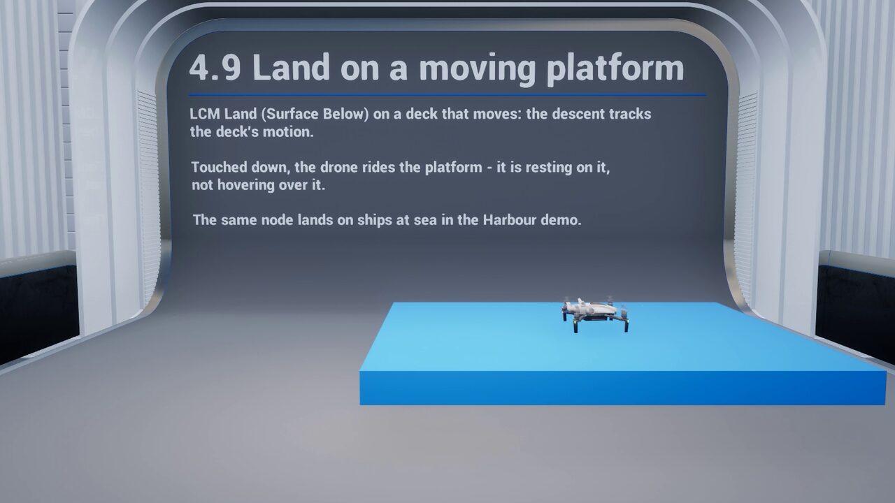 A drone lands on a moving platform with the Land task